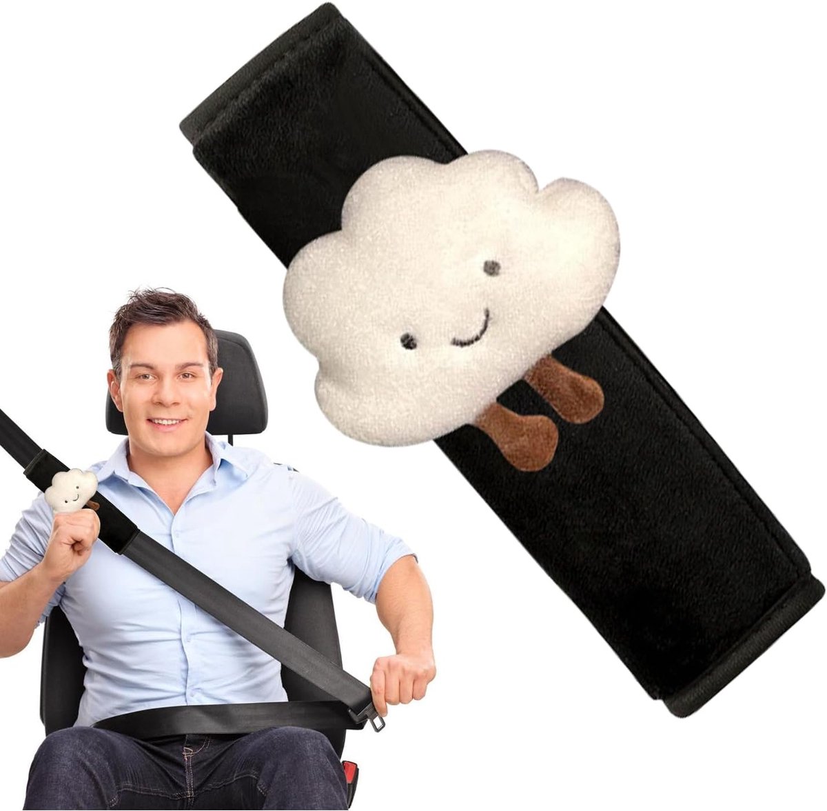 Veiligheidsgordelhoezen - Cartoon Pads - Comfortabel Reizen - Zachte Pluche Stof - 25 x 7 x 5 cm - Lachende Wolken