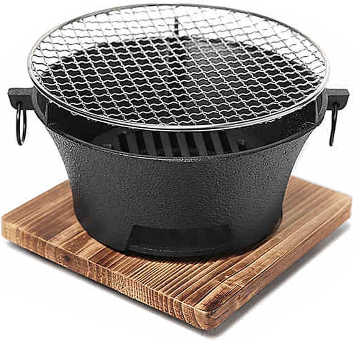 Gietijzeren Kolenstoof Hibachi Grill Draagbaar Buiten Koken Eén Stuk Gietijzer 30 cm Zwart
