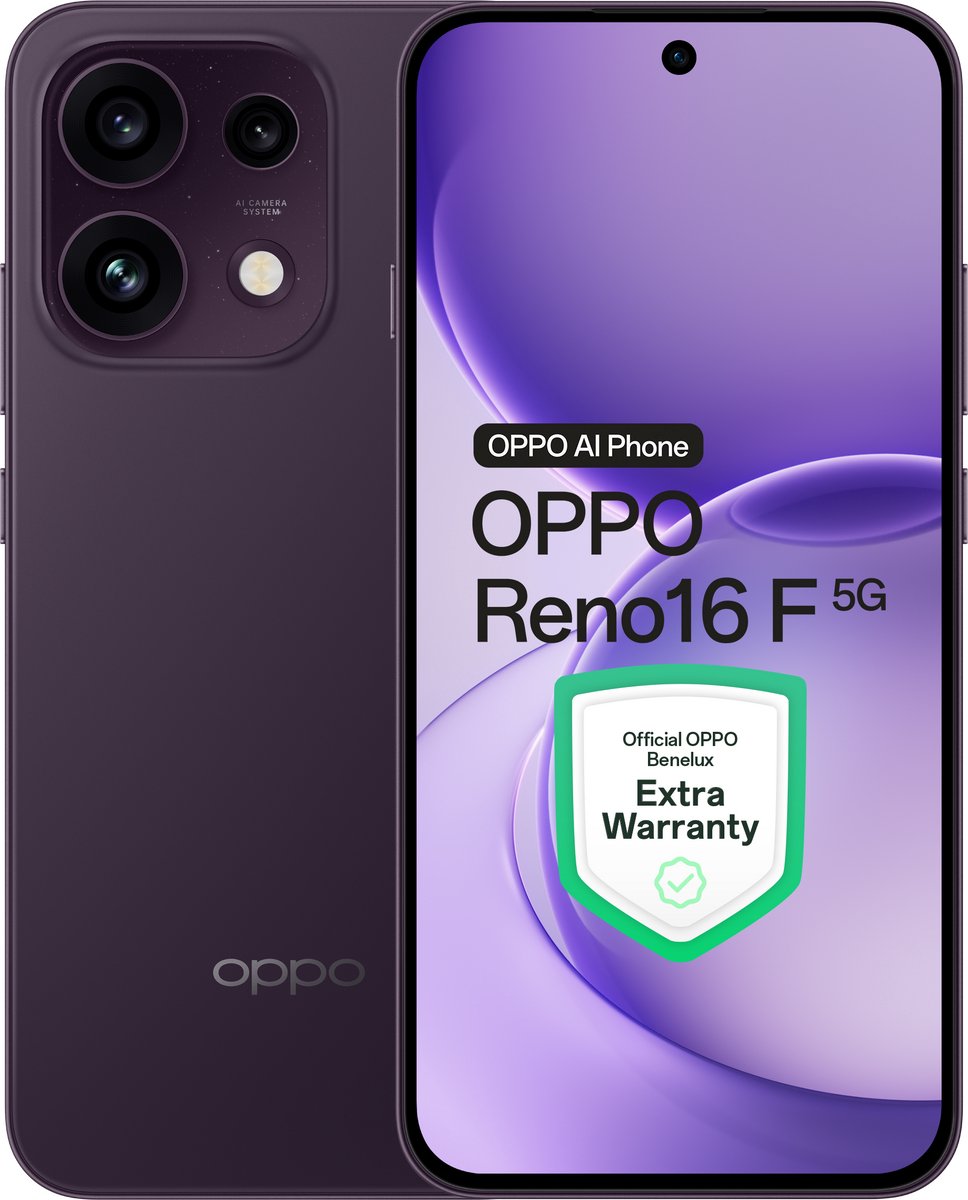 OPPO Reno16 F 5G 8+256GB Paars Zwart - Extra Garantie