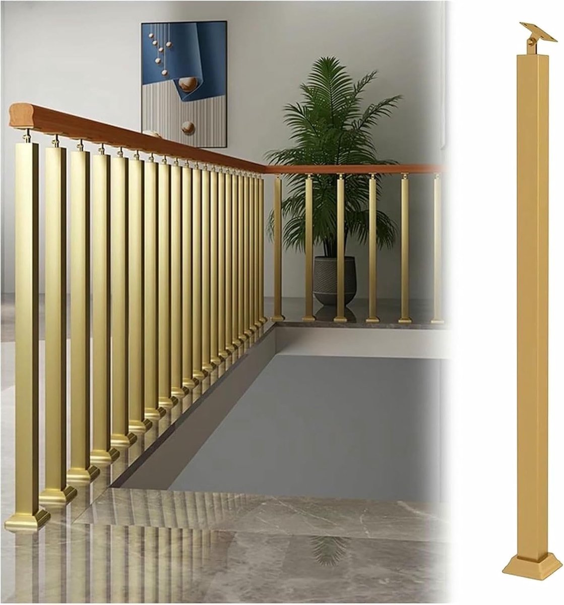 Trapleuning Spindels - Verticale Baluster - Trap Veiligheid - Verstelbare Hoekbeugel - 100cm Hoog - Goud