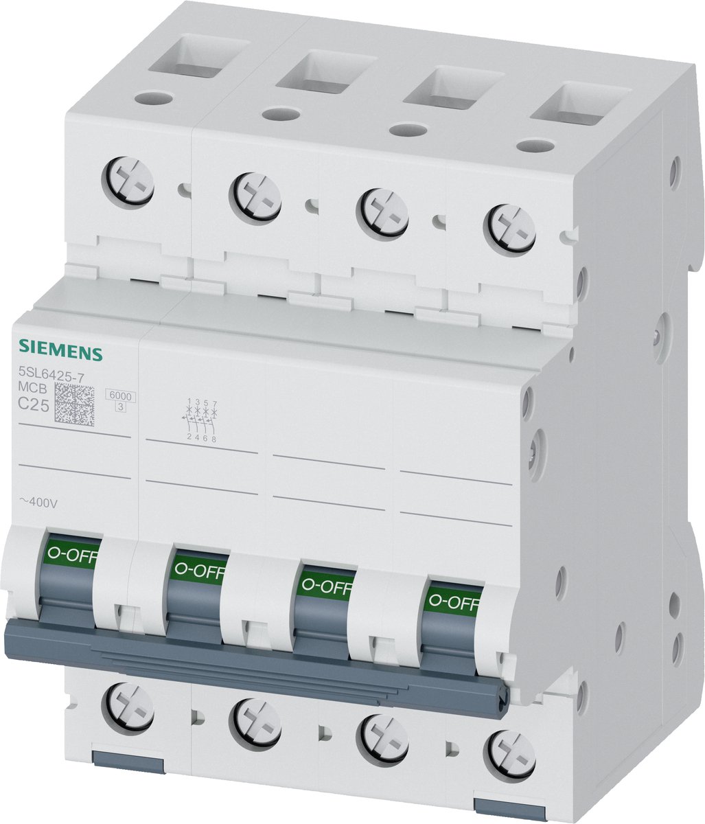 Siemens SENTRON 5SL6425-7 Installatieautomaat MCB 4-Pole C25 25A 400V 6kA Miniature Circuit Breaker