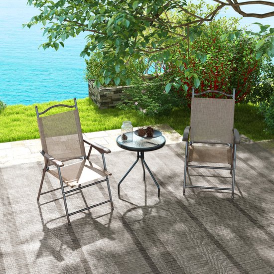 Set van 2 klapstoelen voor in de tuin met armleuningen en zitting van ademend textiel, bruin — afbeelding 2