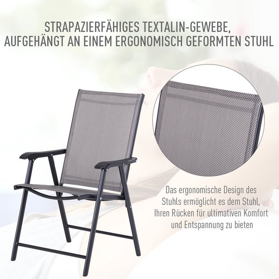 Klapstoel met armleuningen, set van 2, campingstoel, visstoel, metaal, grijs, 58 x 64 x 94 cm — afbeelding 5