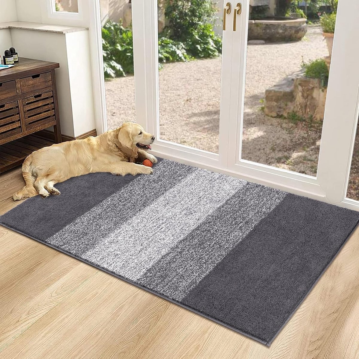 Famanu Antislip deurmat, 60 x 90 cm, wasbaar, voor binnen en buiten gebruik, grijs neutraal