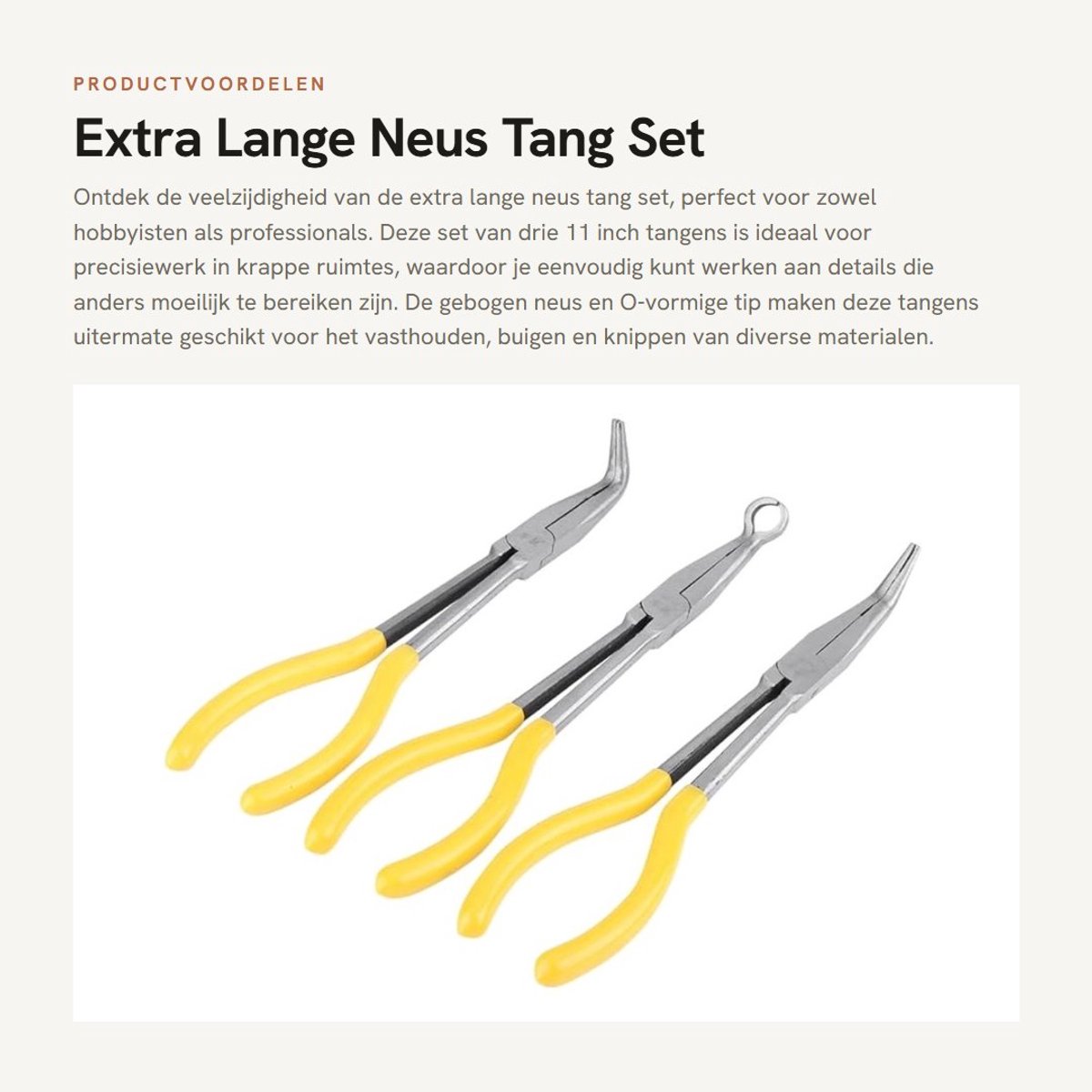 Dailygoods - Extra Lange Neus Tang Set - 11 Inch - Handige Huishoudtool - 3 Stks - Gebogen Neus Tang - Voor Precisiewerk - O-vorm Tip