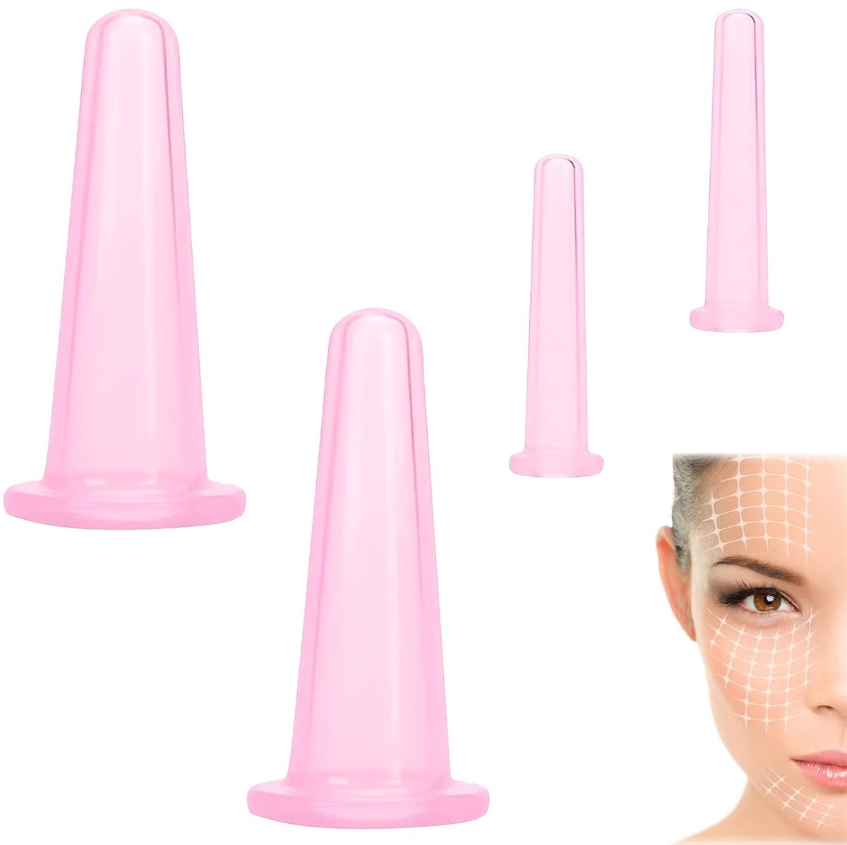Gezichtsbekers - Siliconen cups - Huidverbetering - Twee maten - 4 stuks - Roze