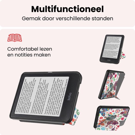 Hoes Geschikt voor Kobo Nia Hoesje Bookcase Cover Book Case Hoes Sleepcover Trifold - Vlinders — afbeelding 3