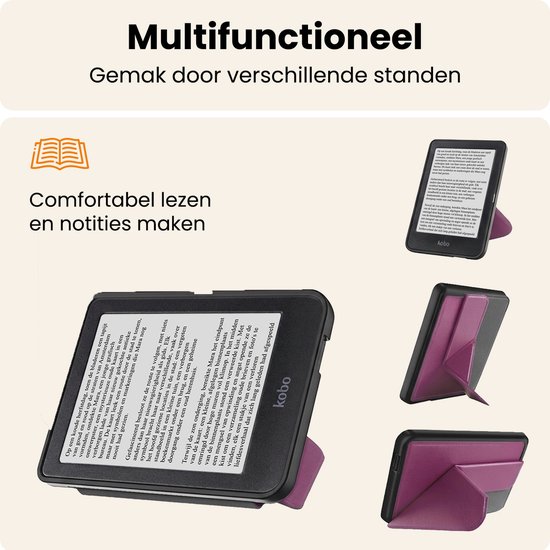 Hoesje Geschikt voor Kobo Clara HD Hoes Book Case Trifold - Hoes Geschikt voor Kobo Clara HD Hoesje Book Cover Met Screenprotector - Paars van Hoesje  — afbeelding 3