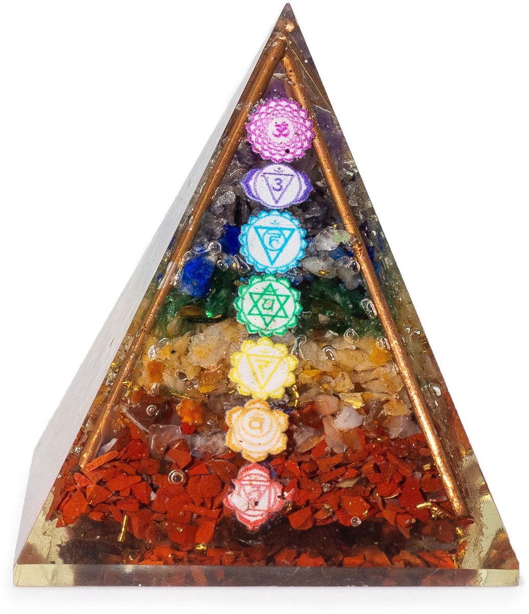 Med Organite Pryamids 7x6cm - Copper Bars - 7 Charkra Chips