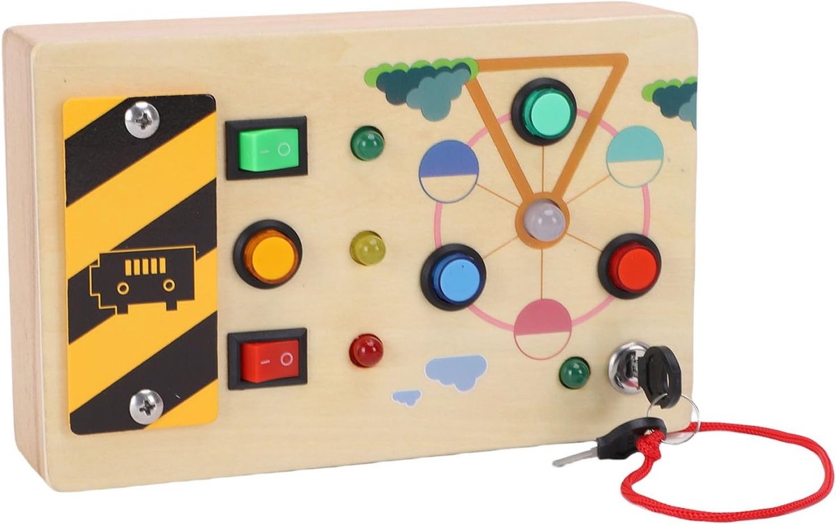 Houten Sensorisch Bord - Educatief Speelgoed - Motoriek Ontwikkelen - Met LED Verlichting - 20 x 6 cm - Natuurlijk Hout