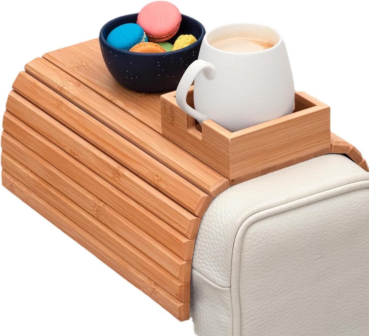 Bank Armleuning Tafel - Houten Bekerhouder - Comfortabel Ontspannen - Direct Bevestigd - Tot 4.4 Inch - Houtkleurig