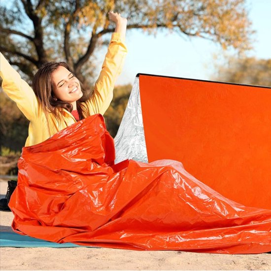 Overlevingsdeken Slaapzak - Nooddeken Redding - Outdoor Avonturen - Warmte Reflecterend - 210 x 90 cm - Oranje — afbeelding 2