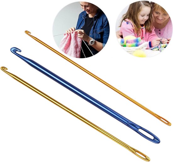 Set van 3 Haaknaalden voor Tunisch Haken, Aluminium 2.75mm, 4mm en 6mm met Oog, Ideaal voor Breien, Haken en DIY Projecten — afbeelding 3