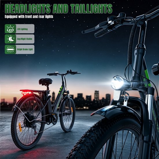 WITAMBIKE C26 pro Elektrische Fiets - 26 inch - Max 25km/u - 250W - 36V 20Ah - 100km - Shimano 7-Speed- Zwart — afbeelding 2