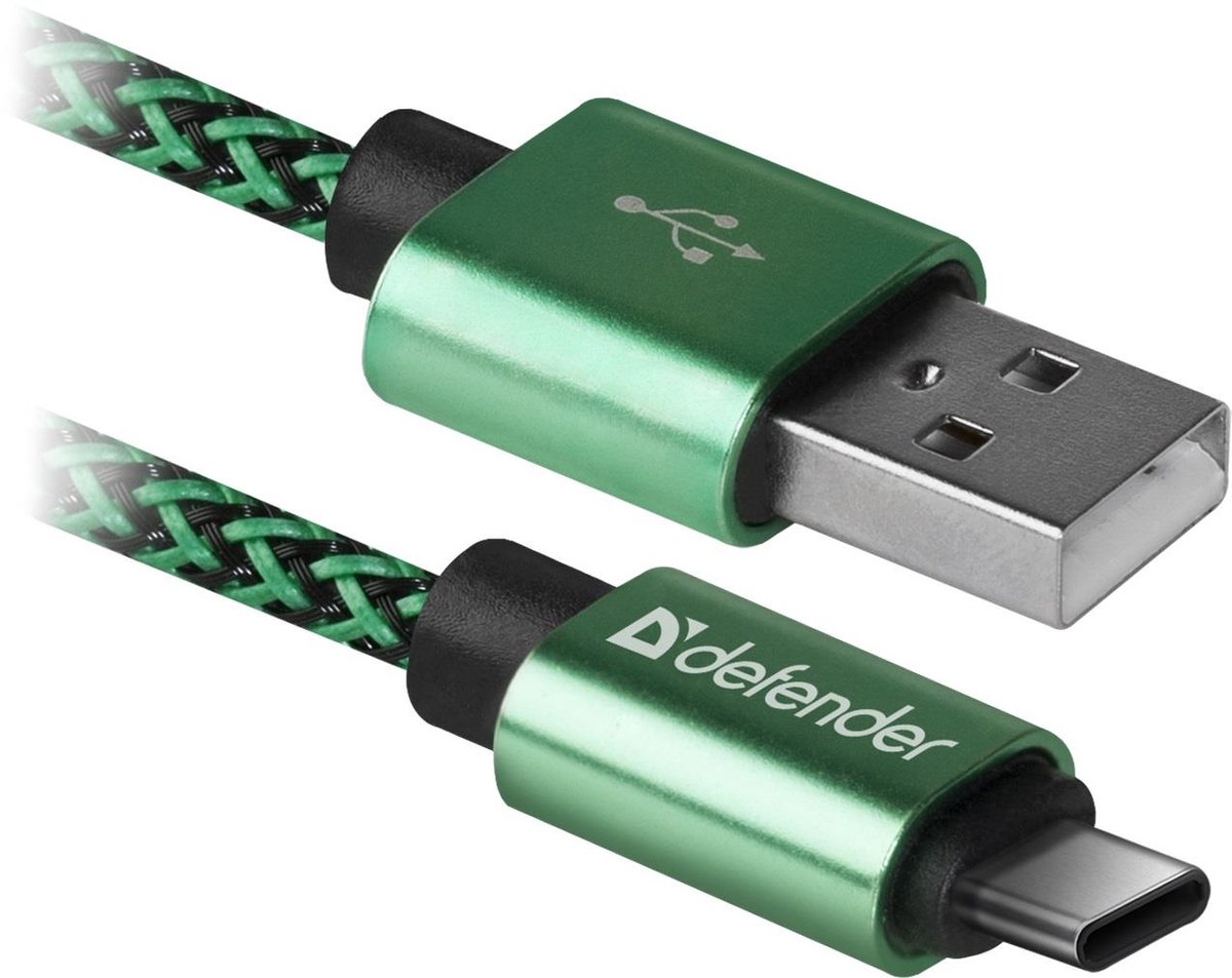 Defender Serie - USB Kabel - 1m - Groen-Zwart - 2,1A