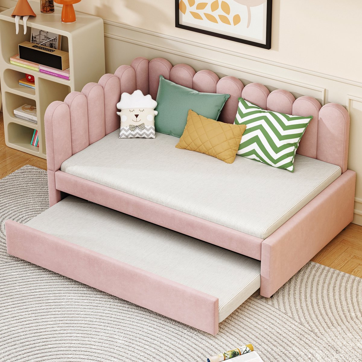 Sweiko Slaapbank - 140 x 200 cm - met Uitschuifbaar bed - Velvet - Roze