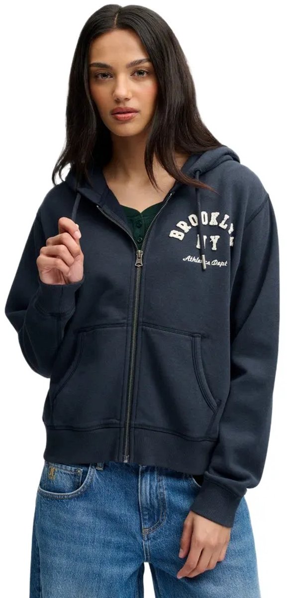 Superdry Athletic Essentials Relaxed Crop Sweatshirt Met Rits L Vrouw Marineblauw