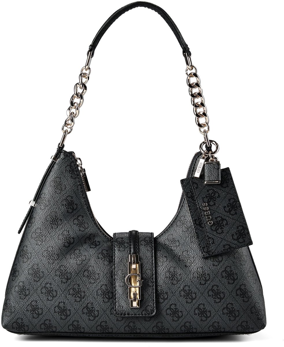 GUESS schoudertas Yvonne Logo Hobo Bag Coal Logo donkergrijs