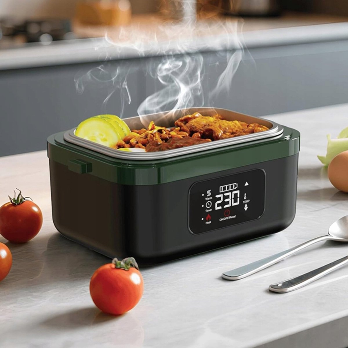 Elektrische Lunchbox - Verwarmde Bento Box - Thermos Lunchbox - 1000 ml - 60W Snel Verwarmend - 6 Temperatuurstanden - Voorverwarmen - ook Powerbank - met Isolatietas - Draagbare Broodtrommel - Voor Kantoor & School & Auto - Zwart en Groen — cadeau in Kookcadeaus - foto 8