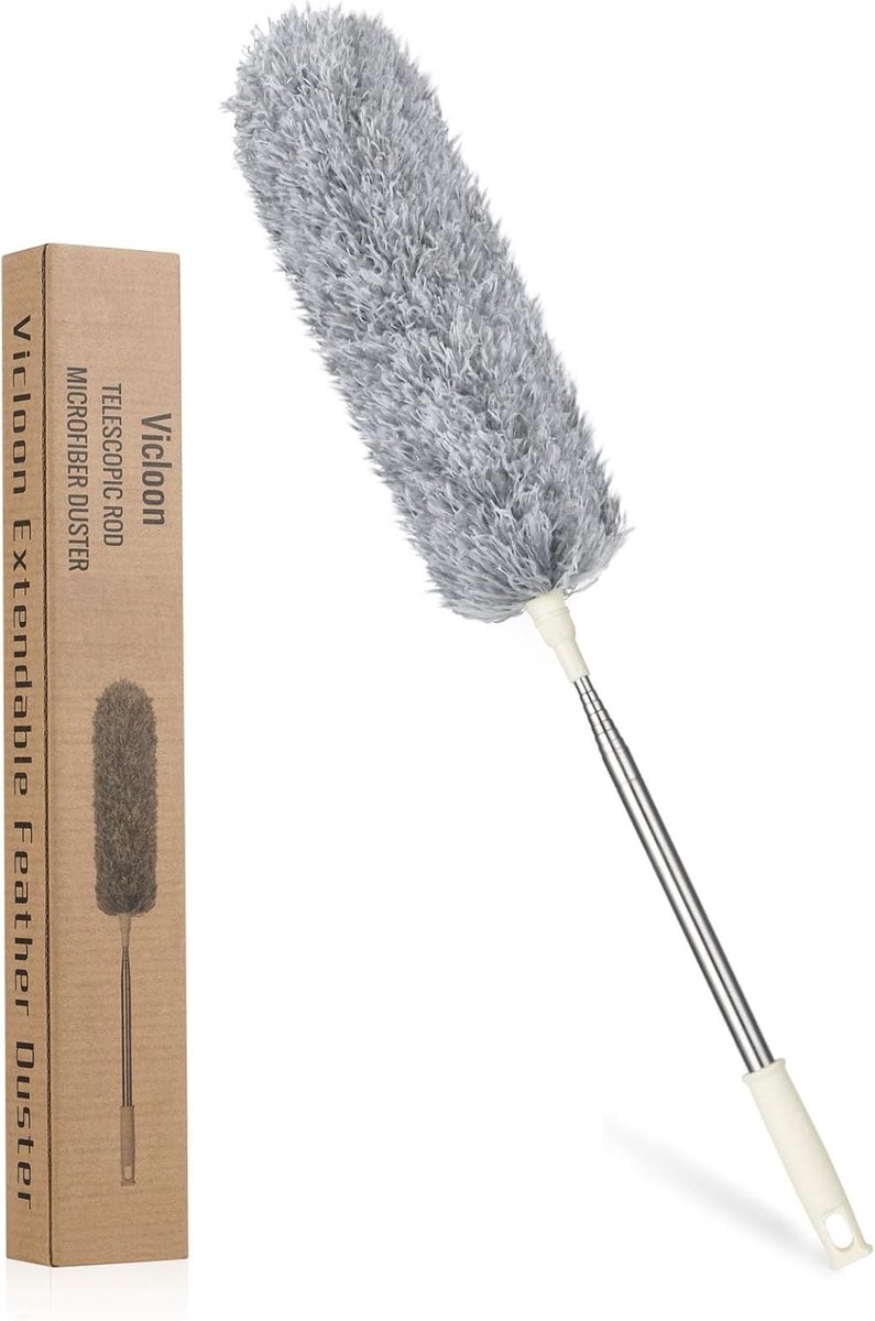 Jaloeziereiniger - Grijs - Tot 243 cm - Microvezelstofmop met Roestvrijstalen Telescoopstang - Voor Huishoudelijk Gebruik