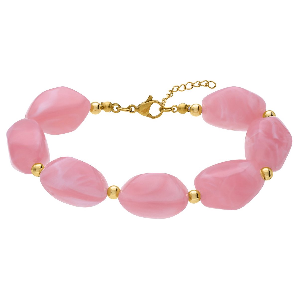 Lucardi - Dames Stainless steel goldplated kralenarmband voor dames - Armband - Staal - Goudkleurig - 21 cm