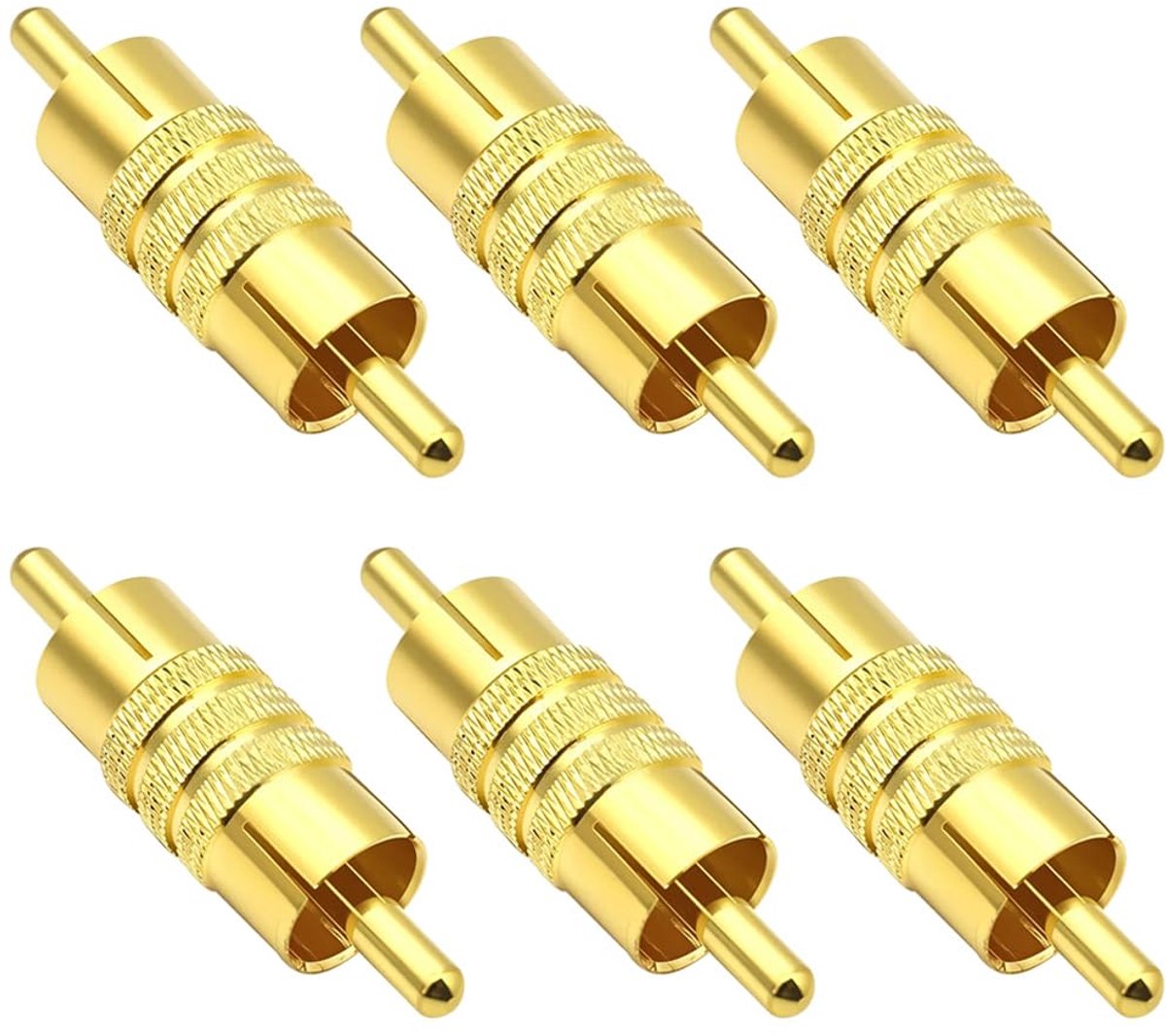 RCA Male naar Male Connector - 6 Stuks - Messing - Eenvoudige installatie voor videoverbindingen - ShopVlot