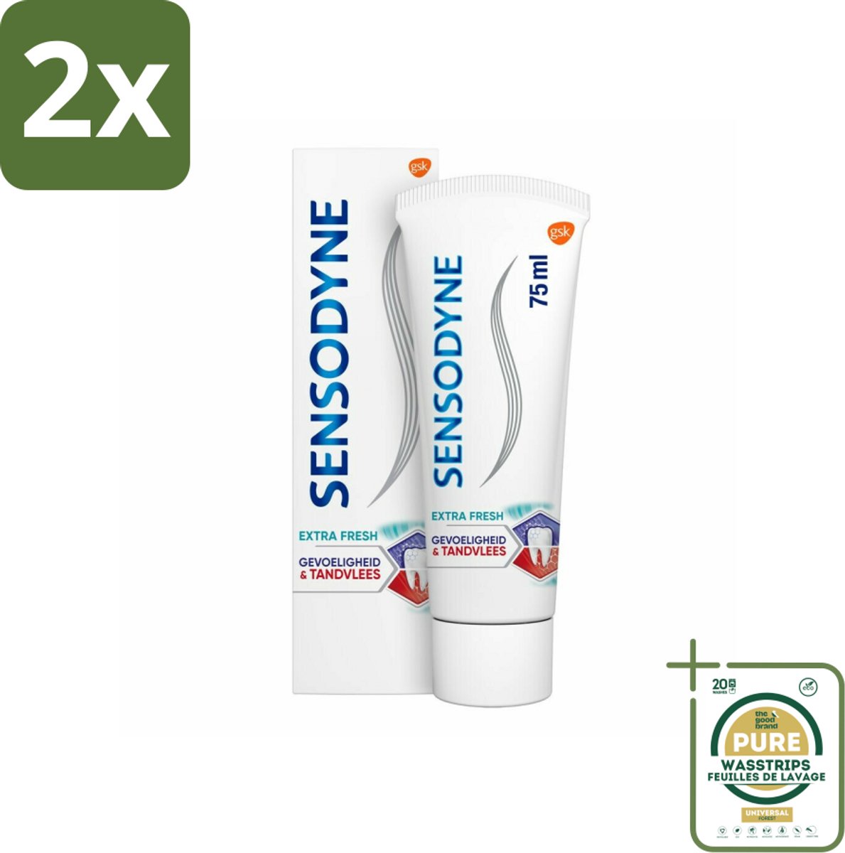 Sensodyne - Tandpasta - Gevoeligheid & Tandvlees - Extra Fresh - 75 ml - Voordeelverpakking - 2 stuks - Tandplak - Gevoelige tanden