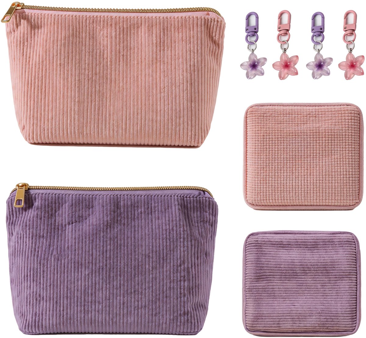 Make-Uptas 4 Stuks - Paarse en Roze Polyester - Met Hangers - Ideaal voor Reis en Tasorganisatie - ShopVlot