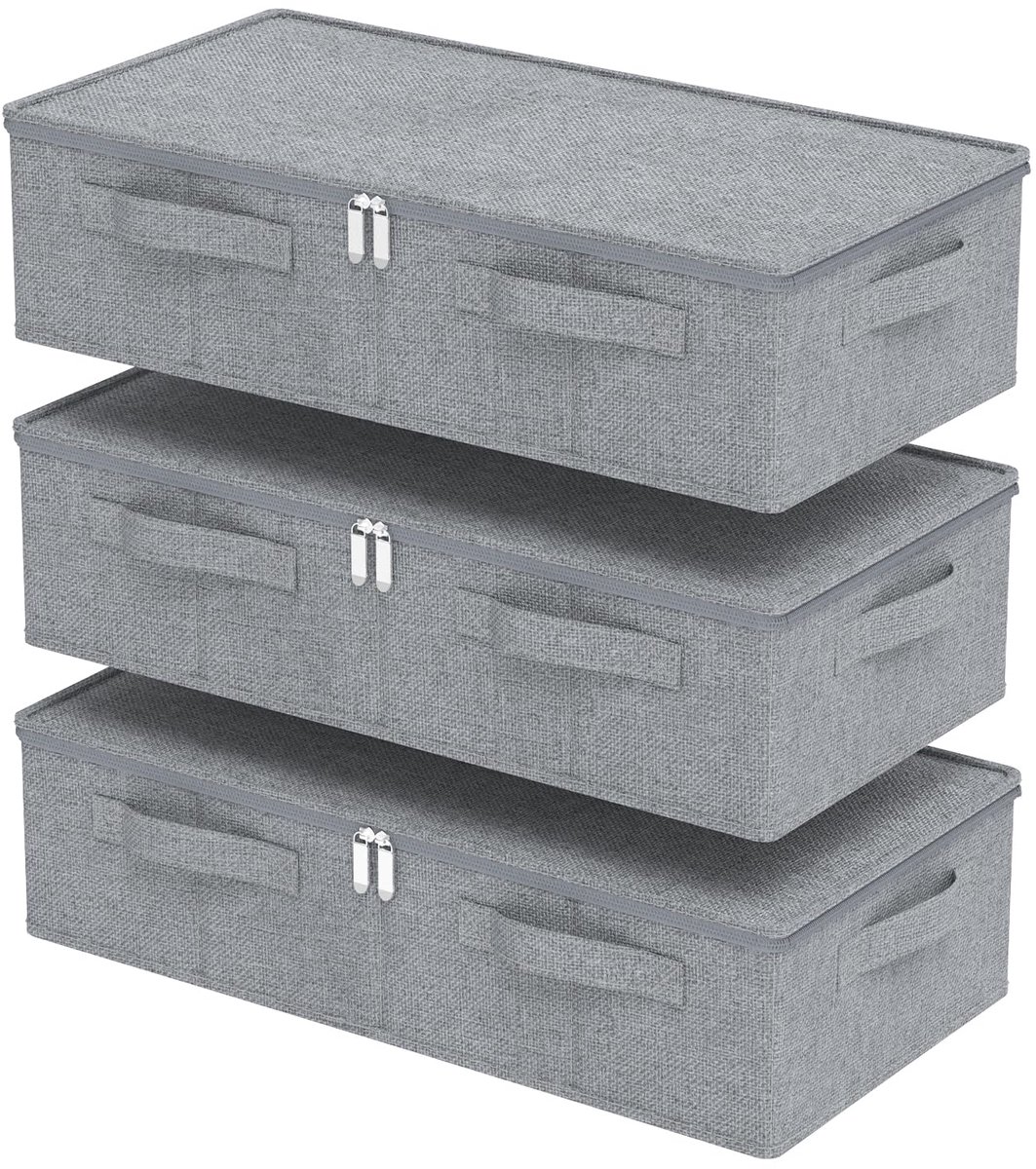 Opbergdoos onderbed 60x30x15cm - stoffen grijs - 3 pack - optimale ruimtebesparing - ShopVlot