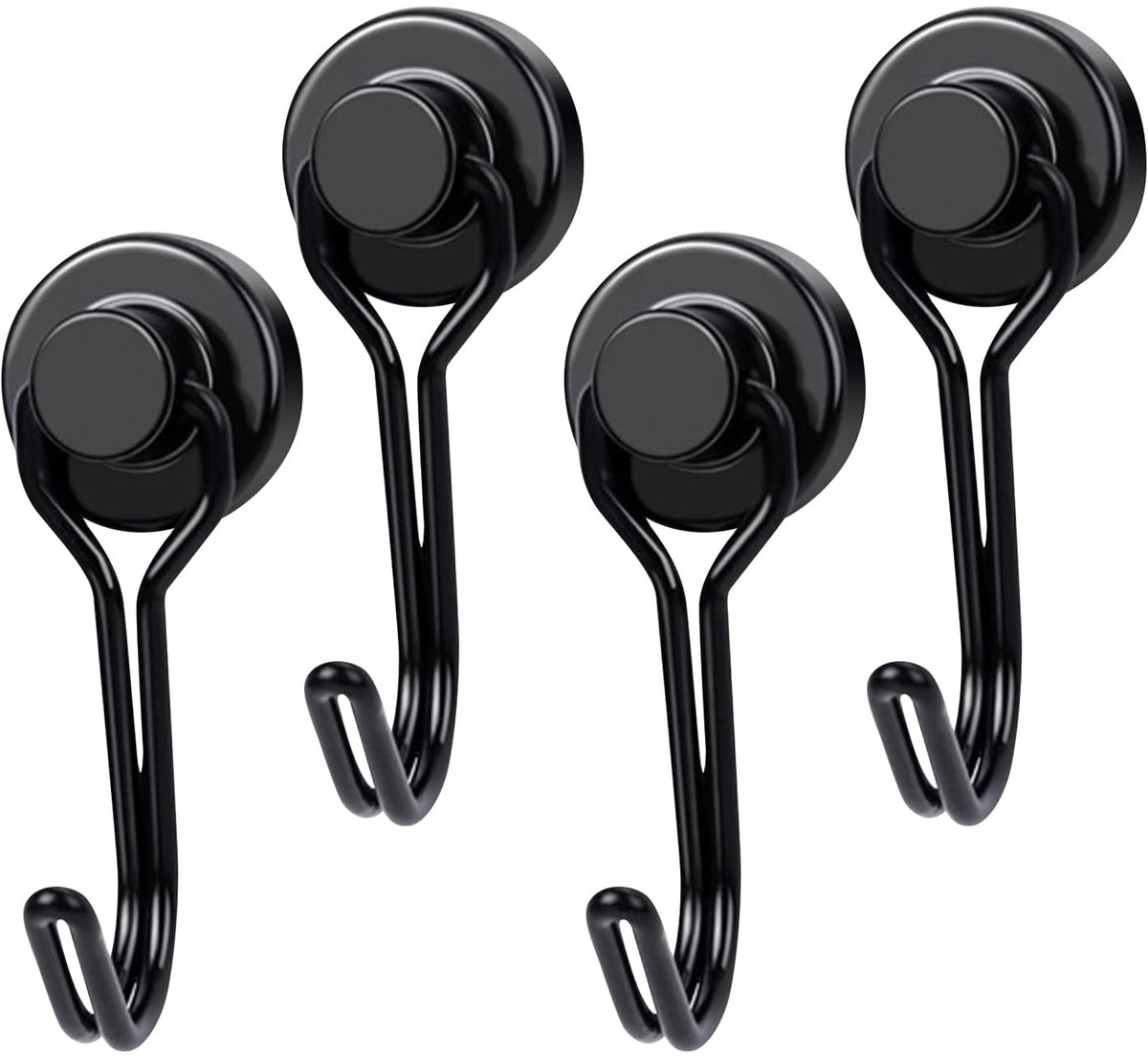 Zware magnetische haken set van 4 - draaibare zwarte haken - 13,6 kg draagkracht - ideaal voor kamperen - ShopVlot
