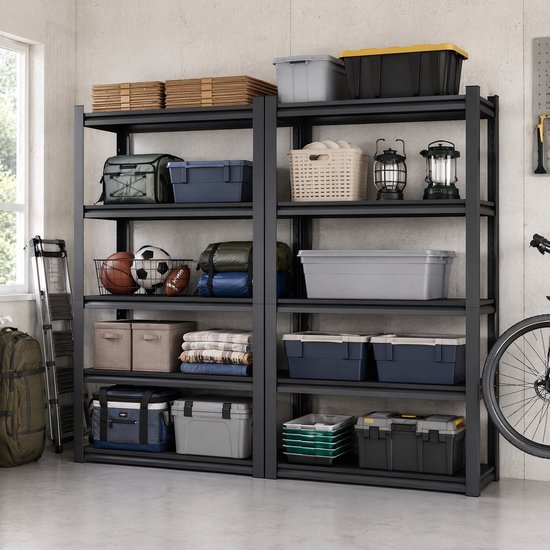 Wishdor Stellingkast 5 niveaus - Zwaar belastbaar metalen opslagrek - Verstelbare planken - Industrieel design - Voor garage, kelder en werkplaats - Zwart - 183 cm — afbeelding 5