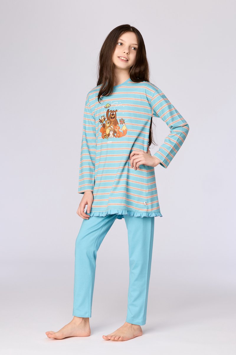 Woody Meisjes-Dames pyjama blauwe streep - maat 104/4J