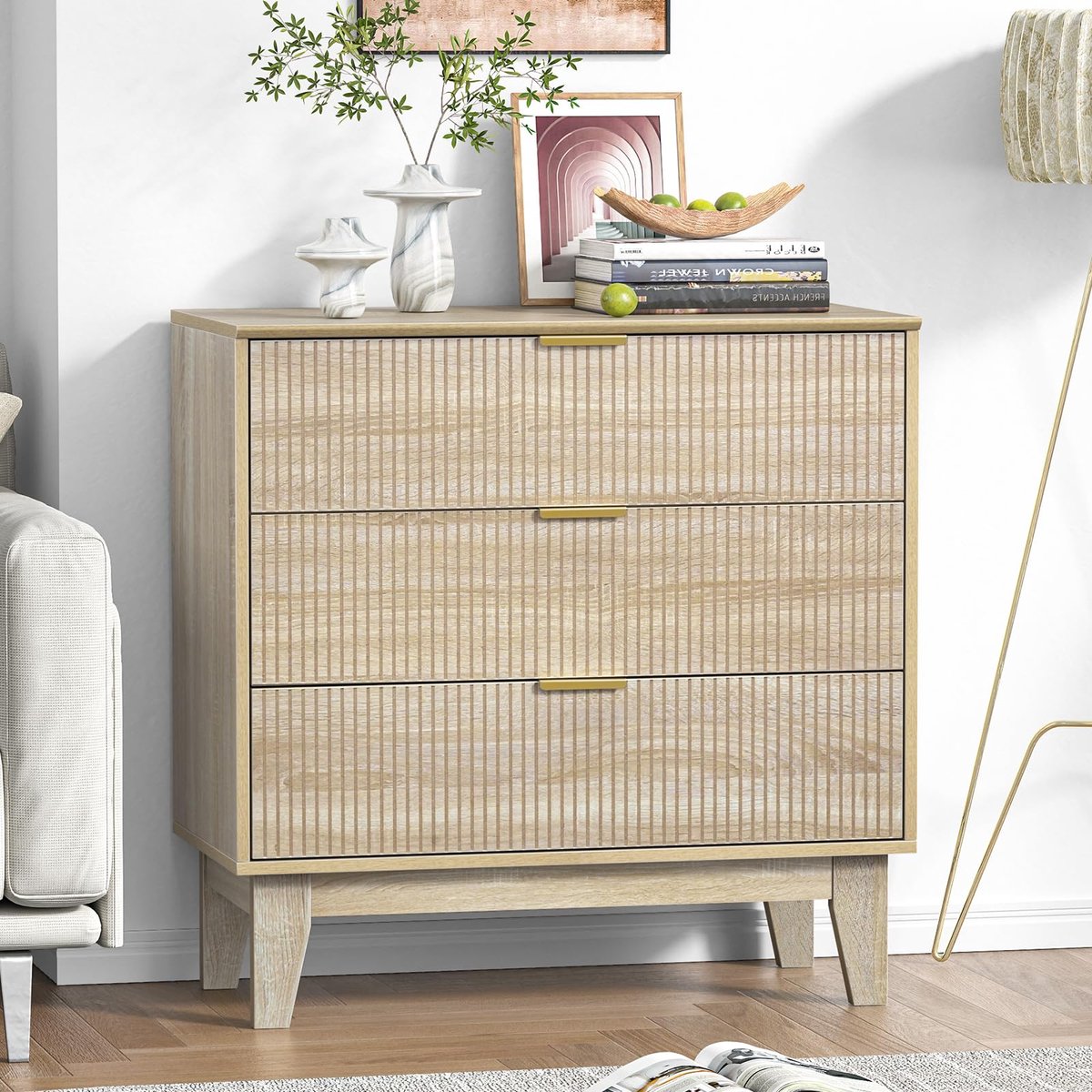 Commode 80 x 40 x 80,5 cm - moderne ladekast in natuurlijke houtlook - MDF en metaal - ShopVlot