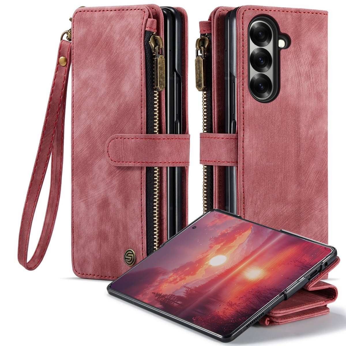 Solidenz Urban Case hoesje - Geschikt voor Samsung Galaxy Z Fold8 Ultra - 5 pasjes - Rood