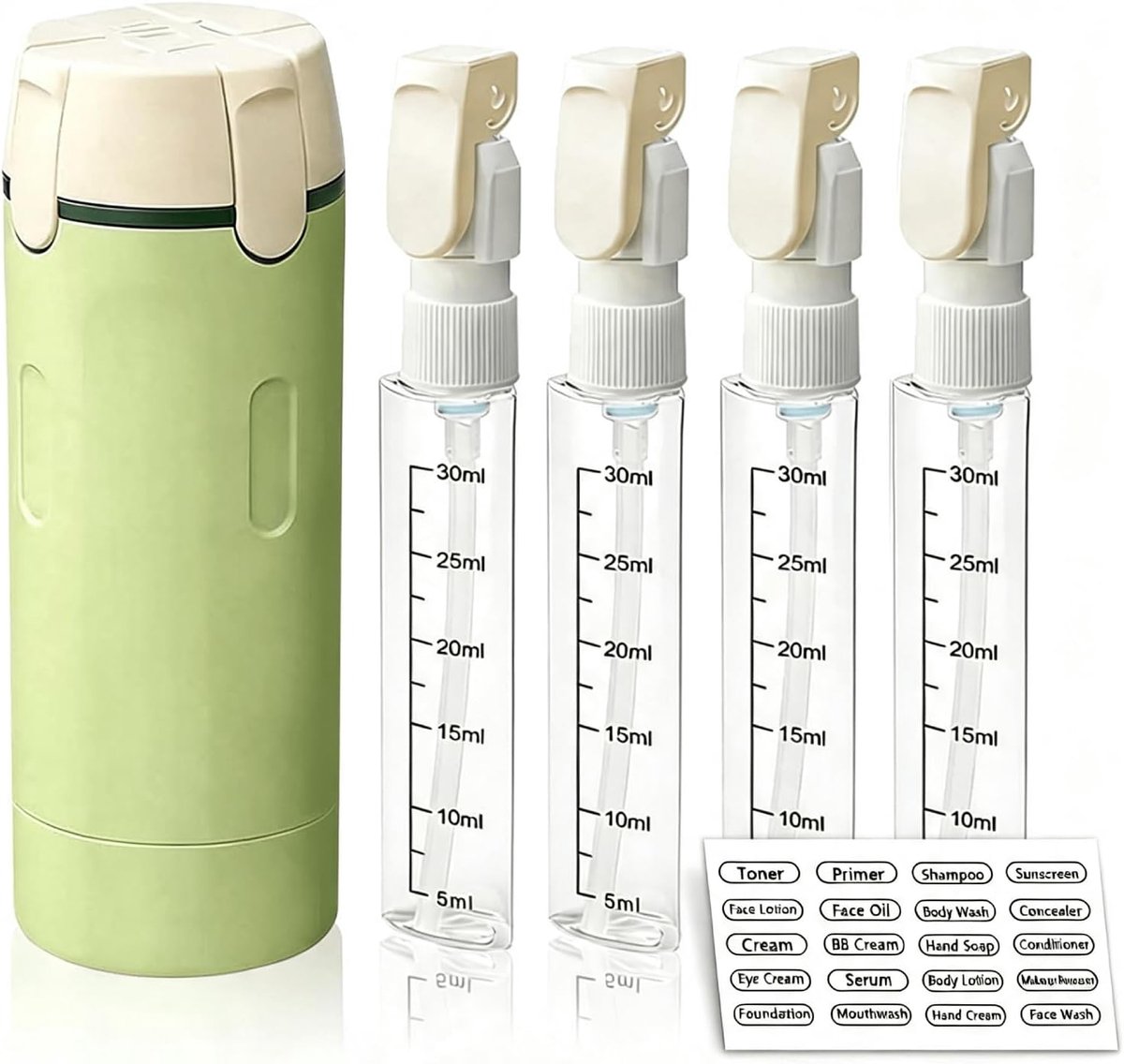 4-in-1 reisdispenser: lekvrije opvouwbare pomp, ruimtebesparend, navulbare flessen voor shampoo en douche, ideaal voor - ShopVlot