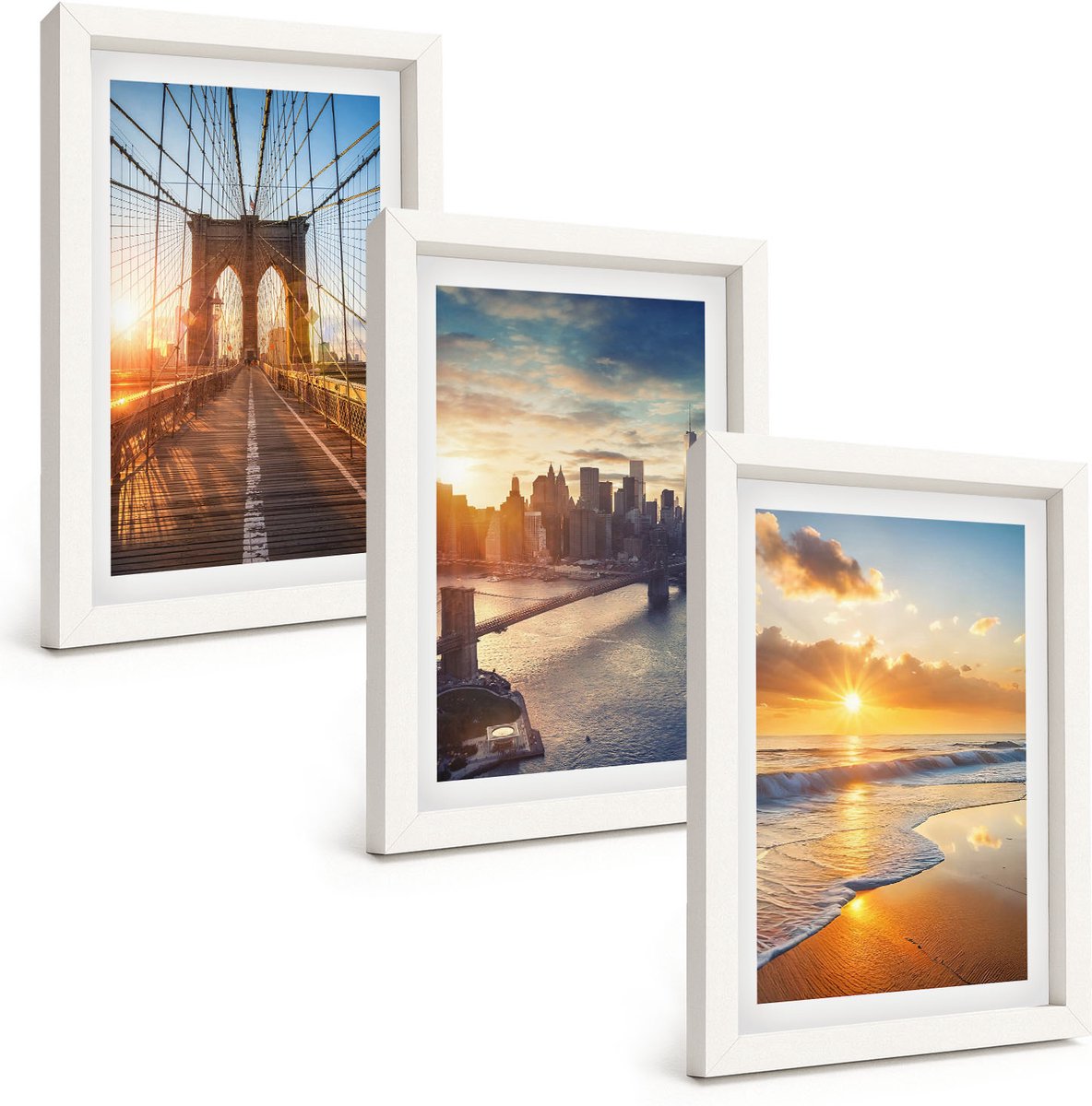 Tulup 3-Delige Schilderij Set - Bruggen en zonsondergangen in het stedelijk landschap - 20x30 - Wanddecoratie - Woonkamer Decoratie - Decoratieve Schilderijen