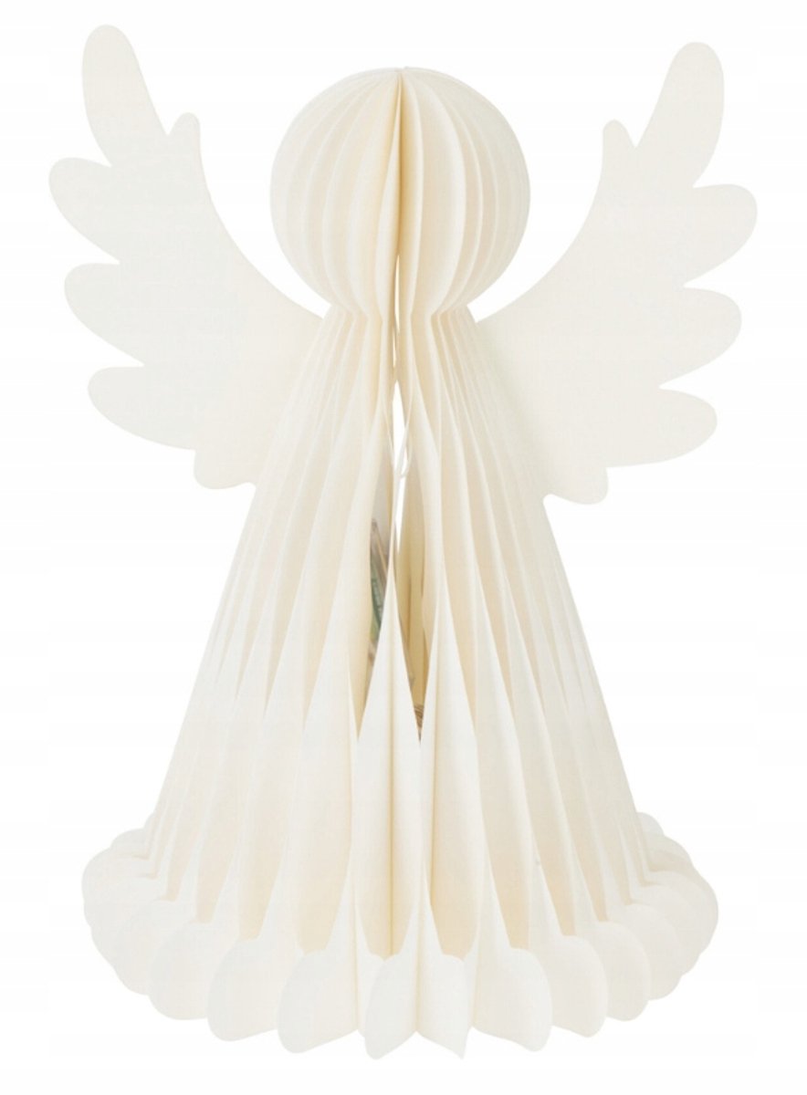 Papieren LED Engel 38 cm Wit met Timer - Sfeervolle Kerstdecoratie