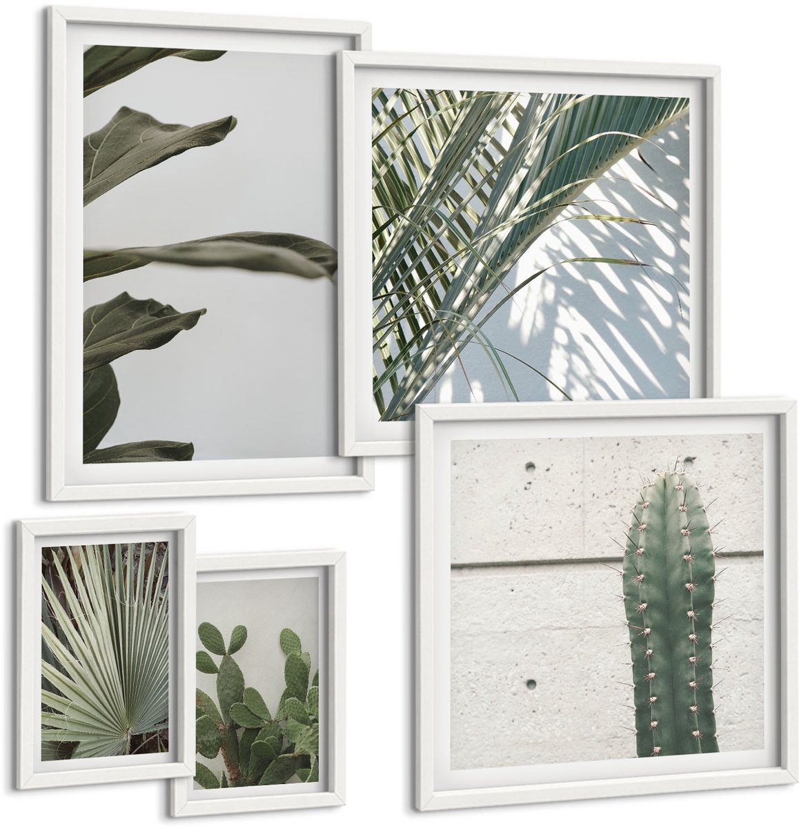Tulup 4-Delige Schilderij Set - Plantenaccenten in een moderne stijl met groene details - 50 x 50 cm, 20 x 30 cm en 40 x 60 cm - Wanddecoratie - Muurdecoratie - Moderne Interieurdecoratie