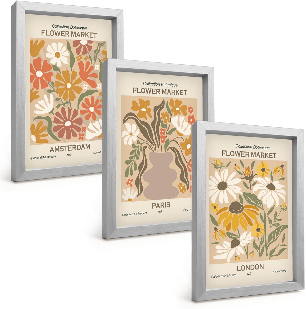 Tulup 4-Delige Schilderij Set - Bloemenpatronen uit Amsterdam, Parijs en Londen - 20 x 30 cm - Decoratieve Muurdecoratie - Slaapkamer - Moderne Wanddecoratie