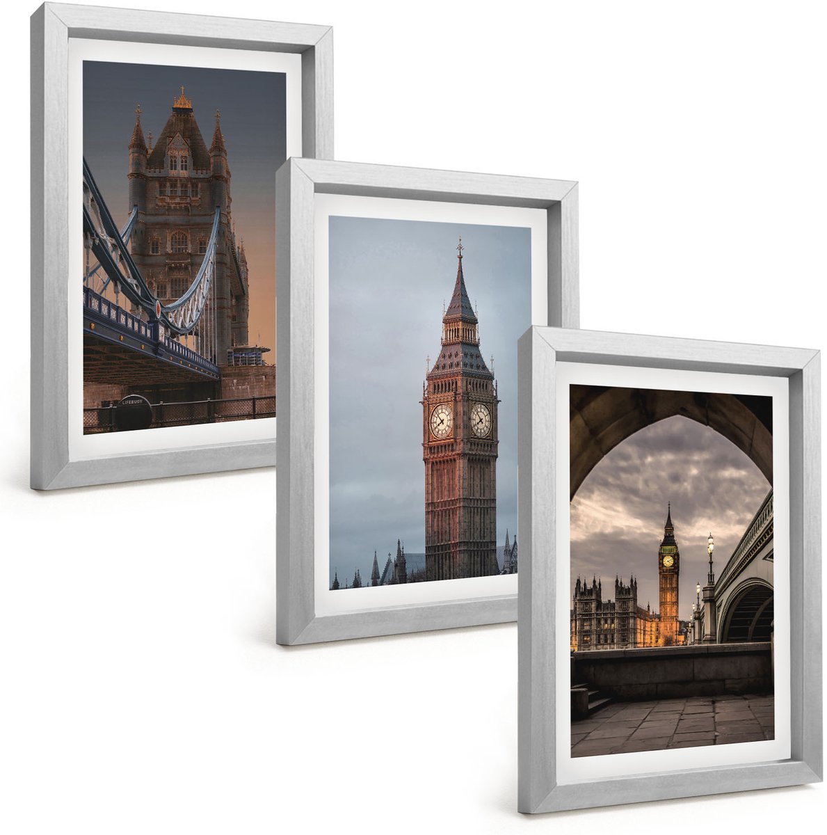 Tulup 4-Delige Schilderij Set - Uitzicht op Londen met de brug en de Big Ben. - 20 x 30 cm - Stijlvolle Muurdecoratie - Kantoor