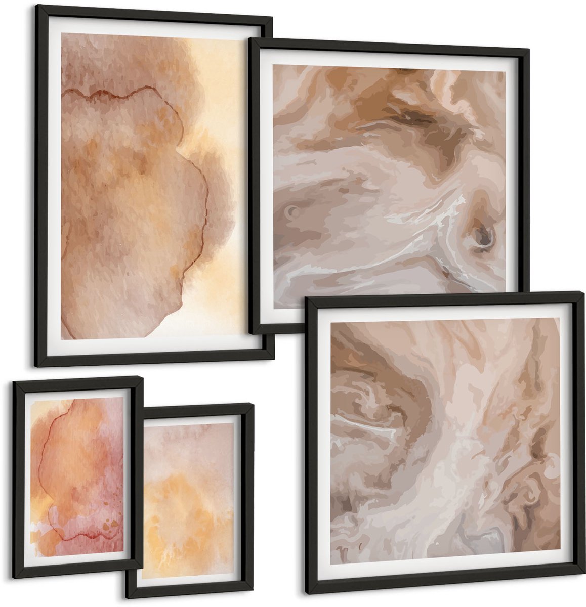 Tulup 4-Delige Schilderij Set - Warme aquarelverf op canvas, kleurrijke texturen - 50 x 50 cm, 20 x 30 cm en 40 x 60 cm - Wanddecoratie - Schilderijen Set - Kantoor - Stijlvolle Muurdecoratie