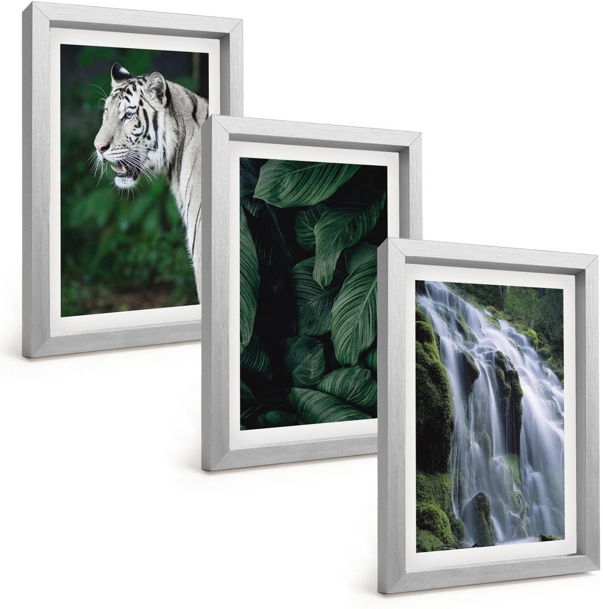 Tulup 4-Delige Schilderij Set - Tijgerwitte bladeren en een waterval in een natuurlijke omgeving - 20 x 30 cm - Decoratieve Schilderijen - Woonkamer - Interieur - Wanddecoratie