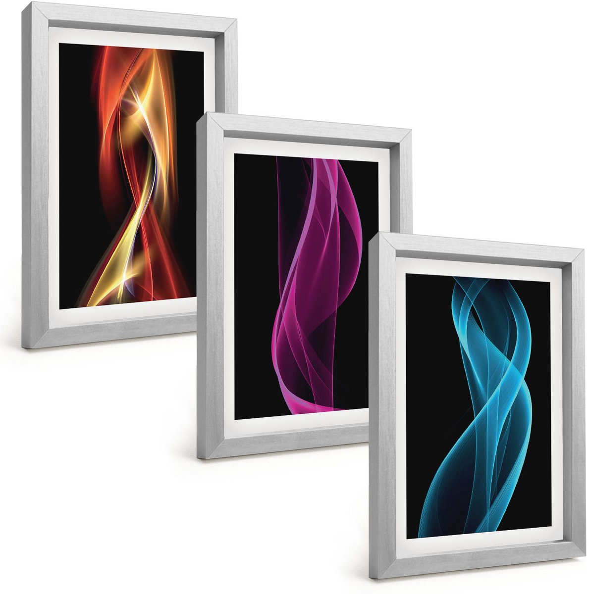 Tulup 4-Delige Schilderij Set - Golven van kleurrijke neonlijnen op een donkere achtergrond - 20 x 30 cm - Schilderijen Set - Wanddecoratie - Woonkamer - Muurdecoratie