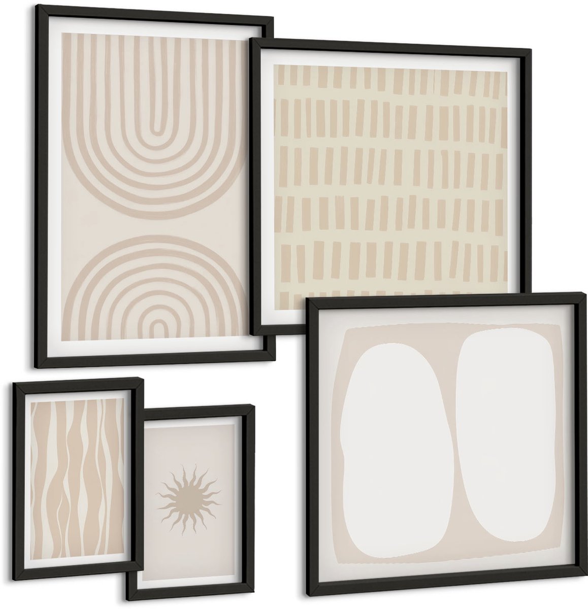 Tulup 4-Delige Schilderij Set - Stijlvolle abstracte vormen in natuurlijke tinten. - 50 x 50 cm, 20 x 30 cm en 40 x 60 cm - Muurdecoratie - Decoratieve Schilderijen - Wohnzimmer