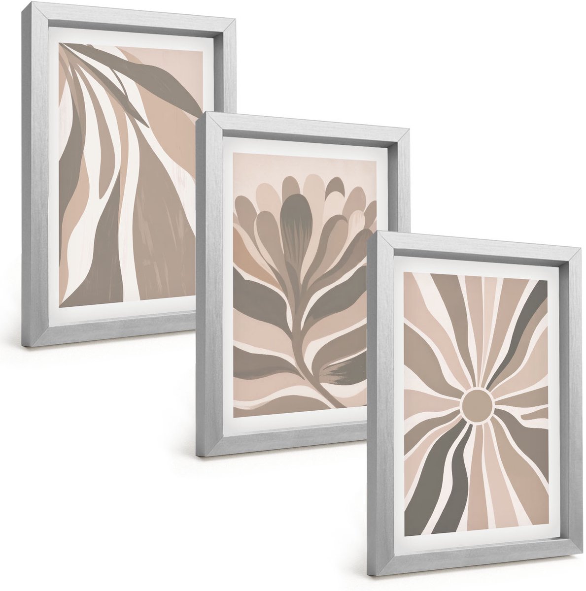 Tulup 4-Delige Schilderij Set - Abstracte plantpatronen in beige en bruine tinten. - 20 x 30 cm - Wanddecoratie - Muurdecoratie - Moderne Interieurdecoratie - Moderne Wanddecoratie