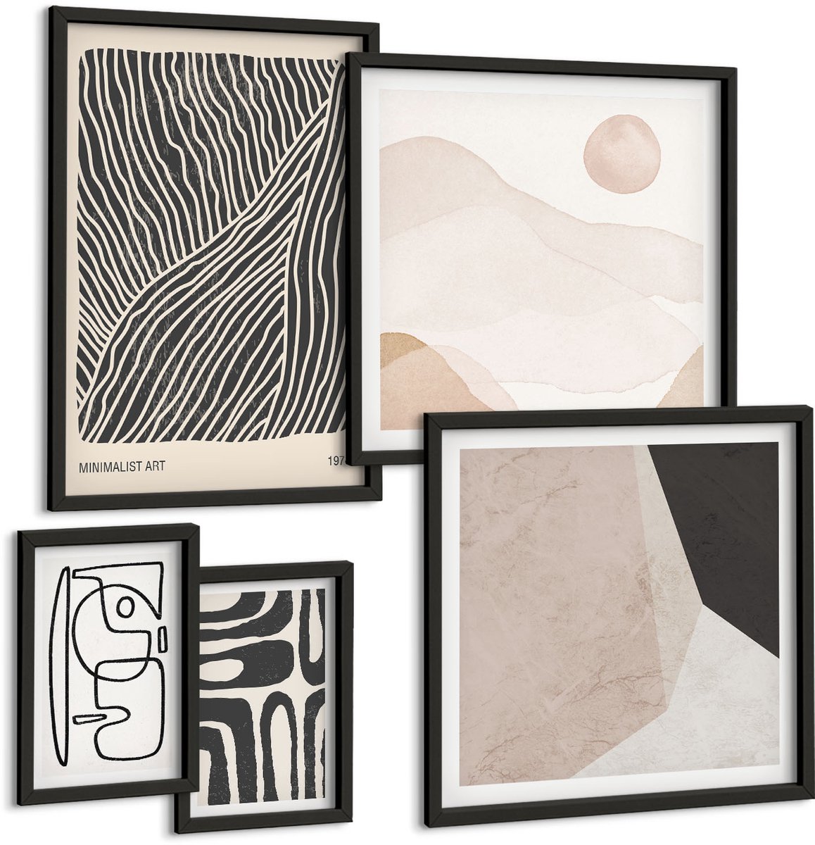 Tulup 4-Delige Schilderij Set - Minimalistische ontwerpen in aardse tinten en abstracte vormen. - 50 x 50 cm, 20 x 30 cm en 40 x 60 cm - Muurdecoratie - Schilderijen Set - Woonkamer - Moderne Wanddecoratie