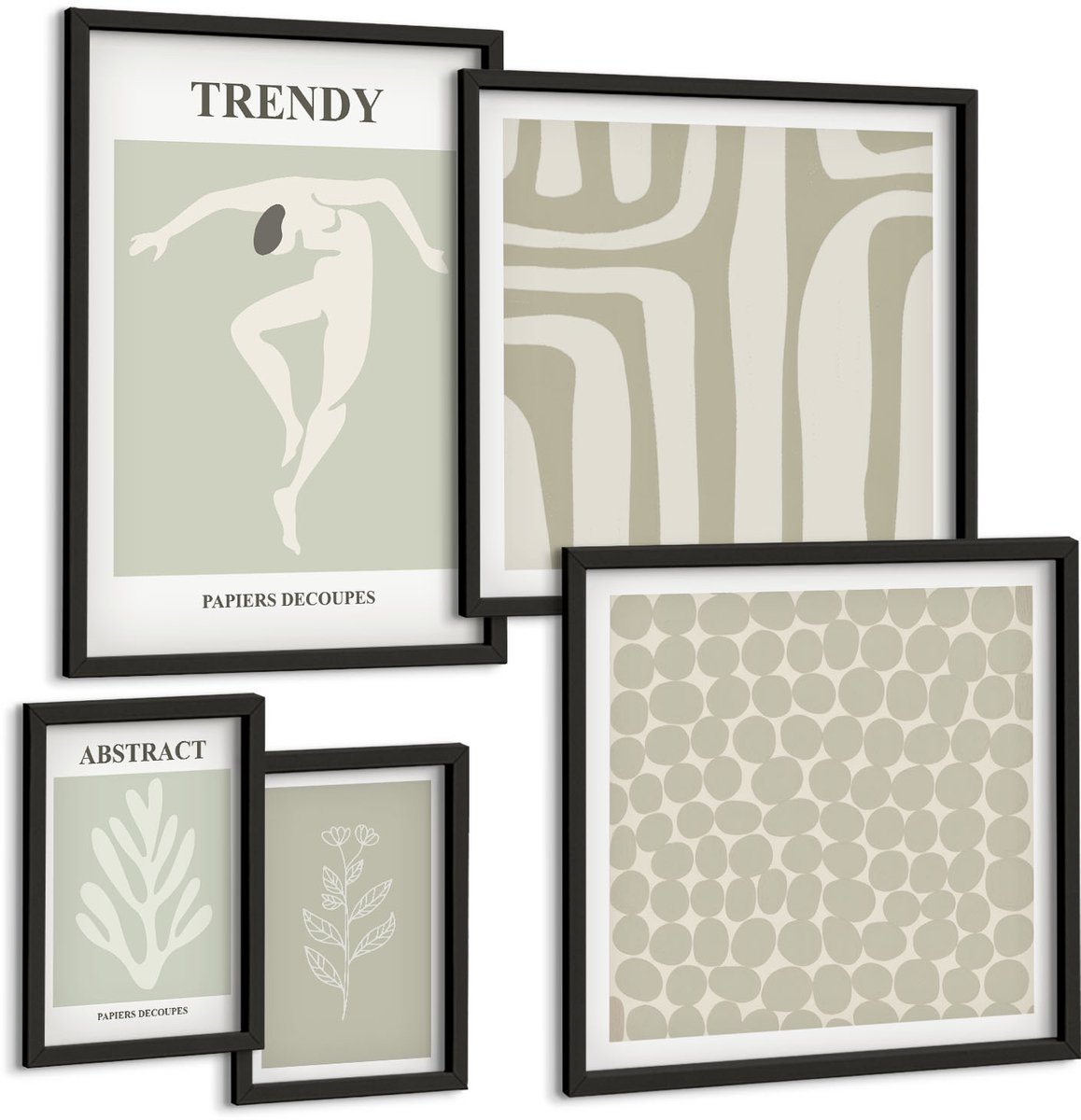 Tulup 4-Delige Schilderij Set - Stijlvolle afbeeldingen in groentinten met abstracte motieven. - 50 x 50 cm, 20 x 30 cm en 40 x 60 cm - Muurdecoratie - Schilderijen Set - Woonkamer - Wanddecoratie