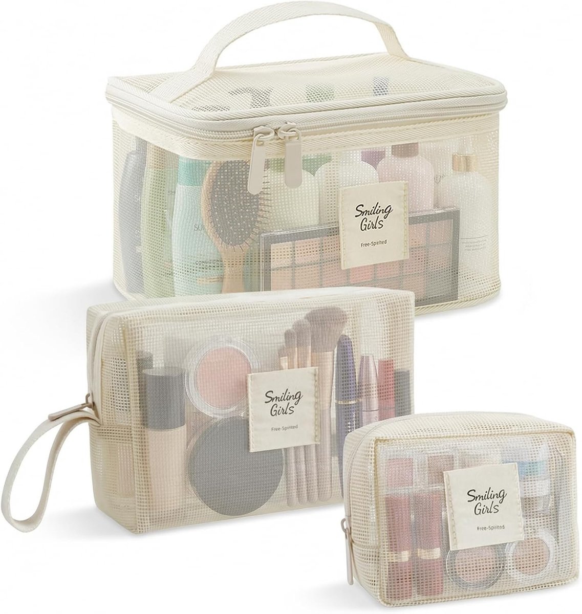 Make-uptas Set - Crèmewit - 21 x 14 x 13 cm - Duurzaam Polyester - Voor Dames