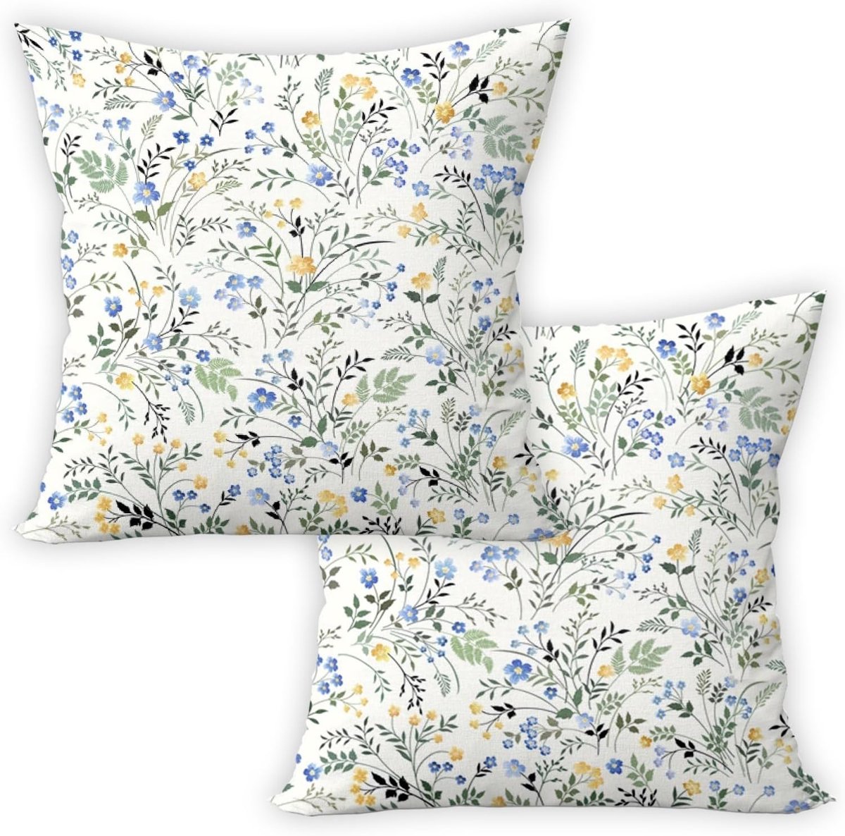 Kussenhoezen met bloemenpatroon, blauwe bloemen, gras, plantenpatroon, boerderijstijl, landkussenovertrekken voor - ShopVlot