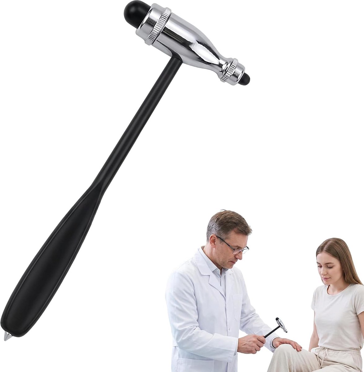 Neurological reflex hammer - diagnostic tool made of stainless steel, double-sided rubber head, ergonomic comfort for - ShopVlot
